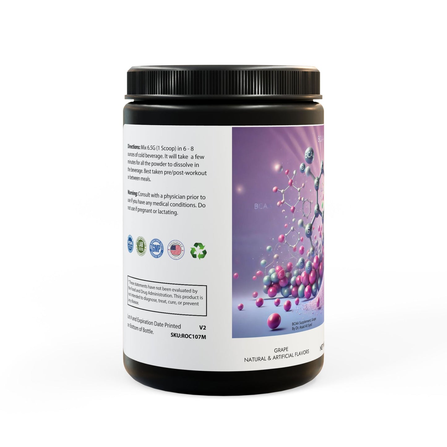 BCAA Supplement, Grape (325g, 11.46oz, 50 servings) Dr. Asad Ali Syed